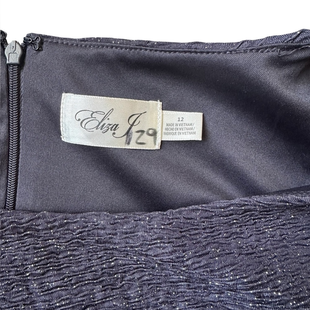 ELIZA J midnight blue glitter bodycon below knee evening party dress size 12 - Picture 7 of 7